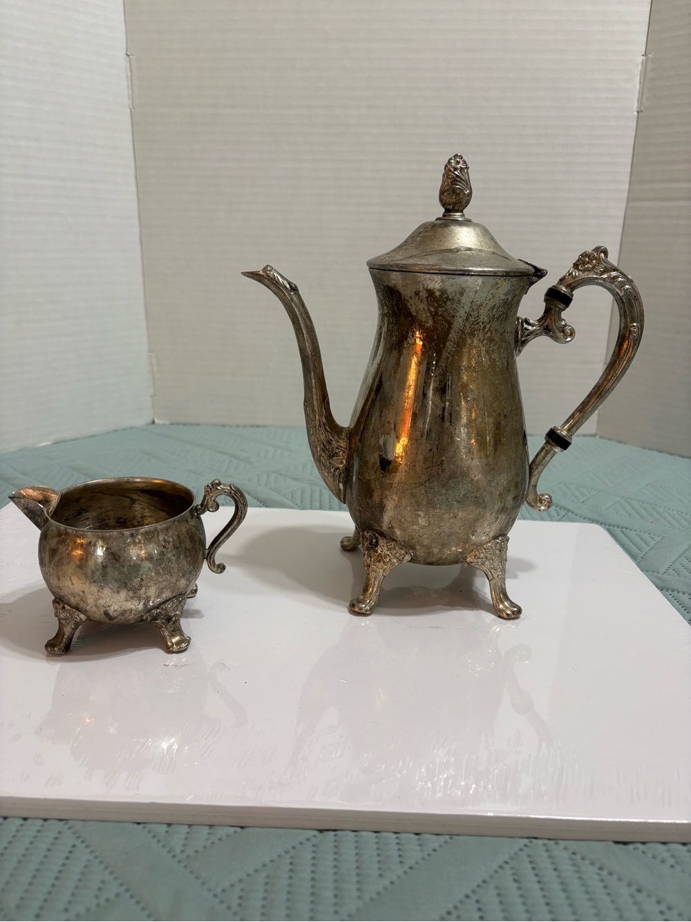Victorian Style A1 Silverplate Coffee/Tea Pot with Lid & Matching Creamer Set